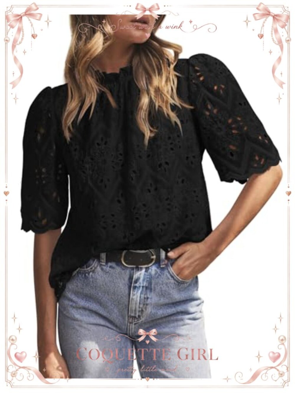 Eyelet Embroidered Short Sleeve Blouse Peasant Top Dressy Casual